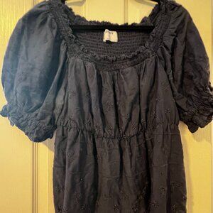 Old Navy Blue Eyelet Boho Smocked Top Blouse Puff Sleeves